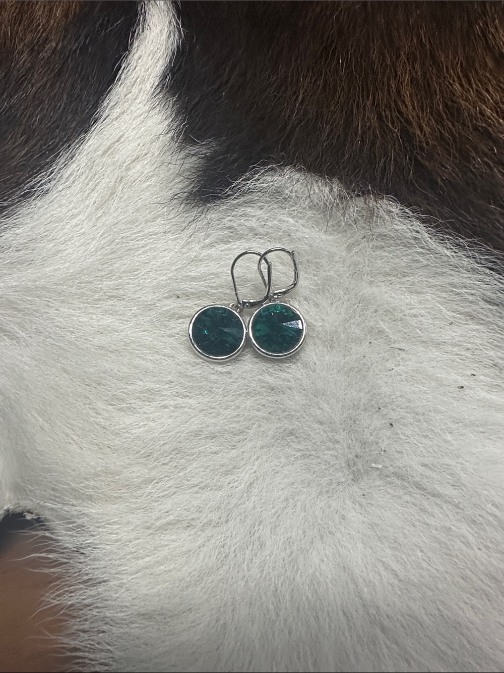 Touchstone Crystal Teal Round Drop Earrings with Silver Accents